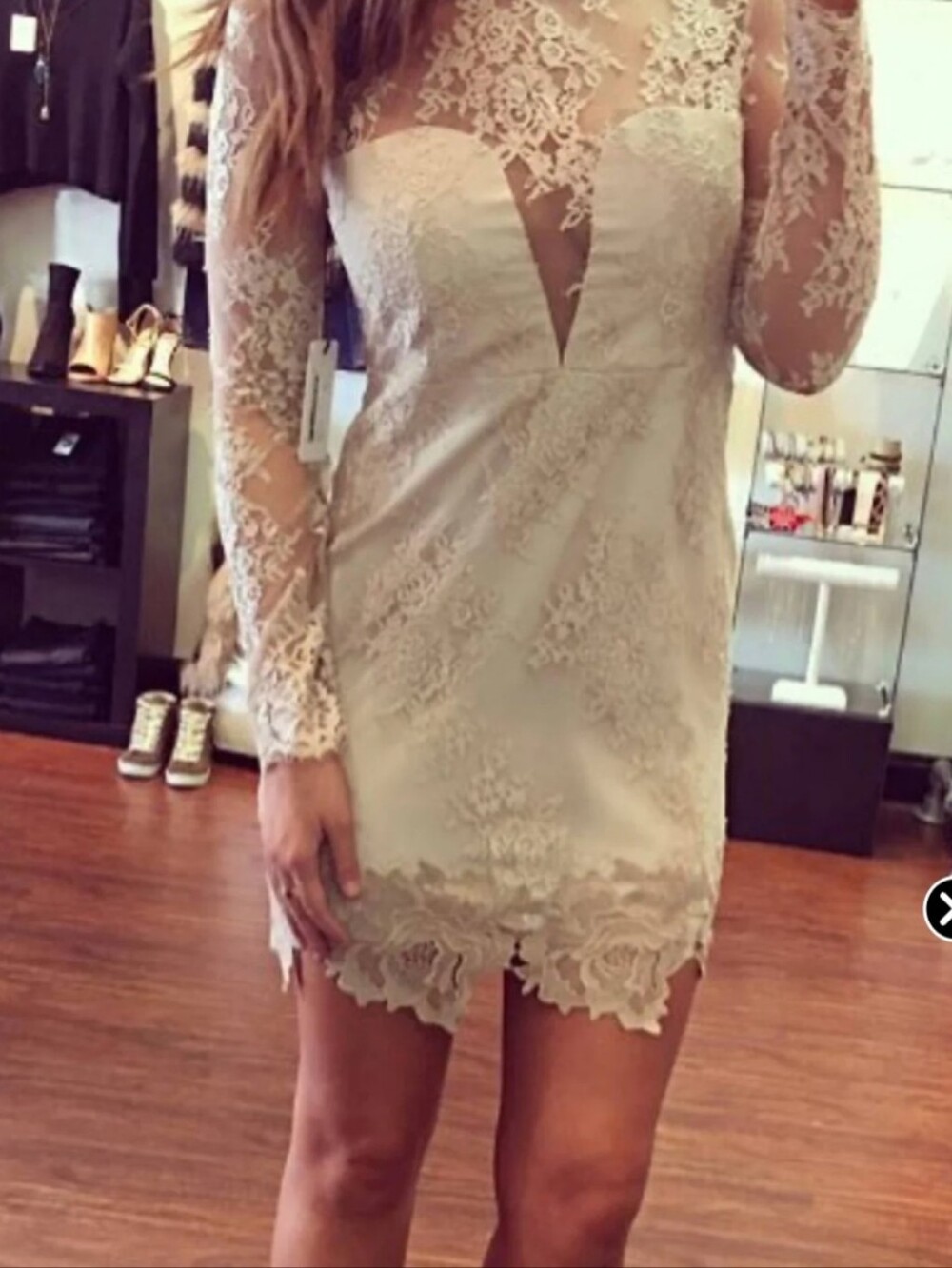 SAYLOR Authentic Leondra Lace V‑Neck Long‑Sleeve Mini Dress - Size S